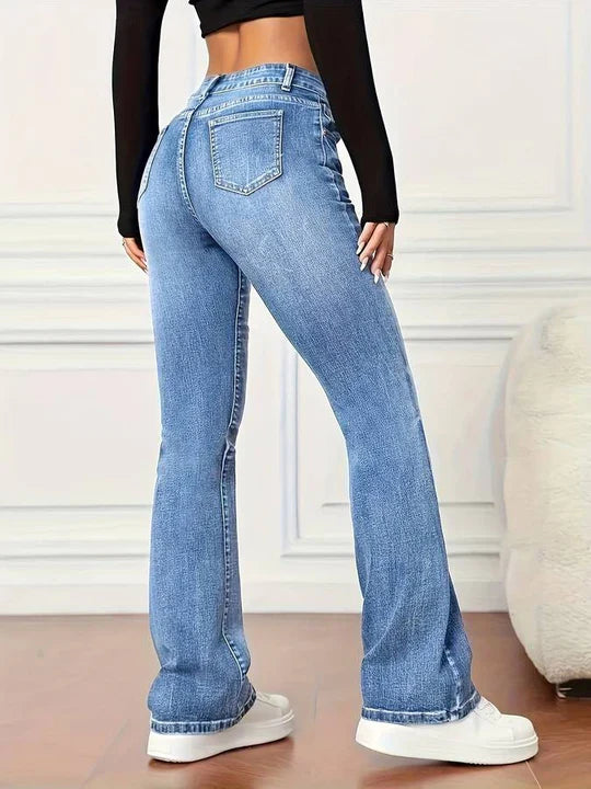 Aurora - Dames flared jeans in vintage look met stretch