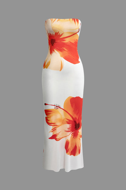 Aurora - Sunny Bloemen Cascade Strapless Midi Jurk