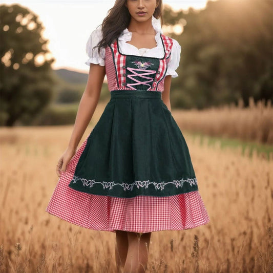 Alessandra - Oktoberfest dirndl met geruit patroon en korte mouwen