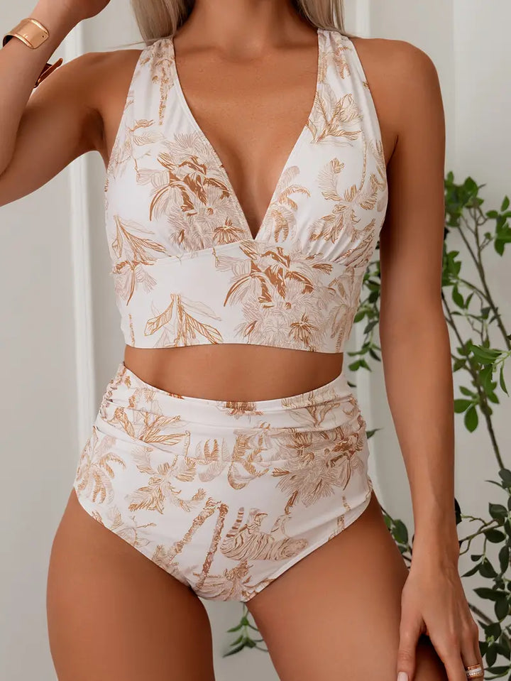 Malak - Bikiniset met tijgerjungleprint en V-hals met hoge taille