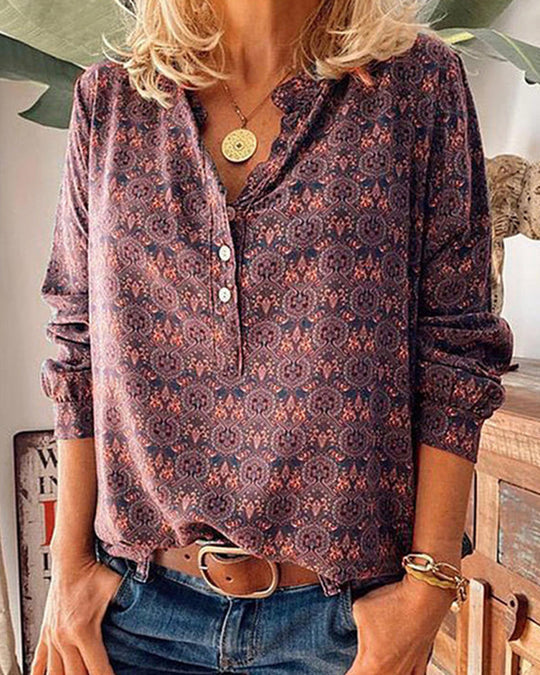 Charissa - Blouse met lange mouwen en vintage print