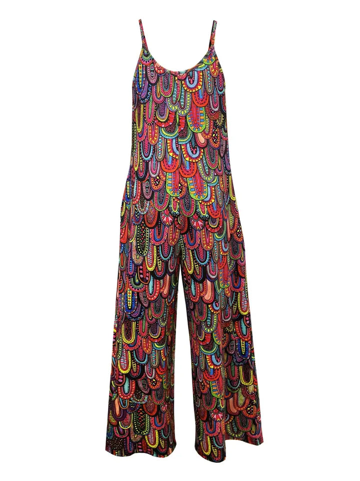 Bente - Boho chic jumpsuit met wijde pijpen en grafische print