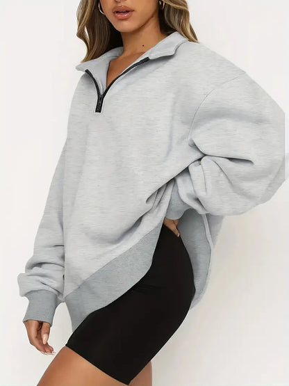 Anneliese - Comfortabel, oversized, casual sweatshirt met ritssluiting