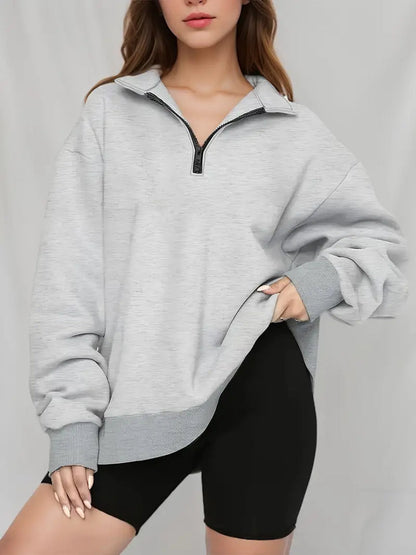 Anneliese - Comfortabel, oversized, casual sweatshirt met ritssluiting