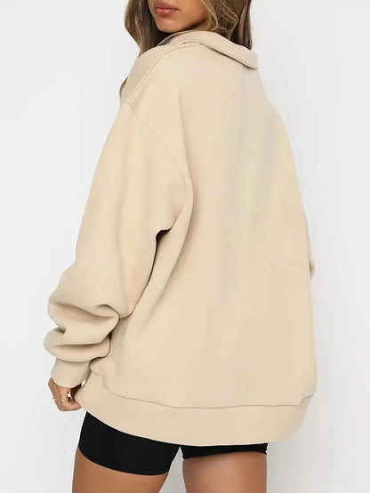 Anneliese - Comfortabel, oversized, casual sweatshirt met ritssluiting