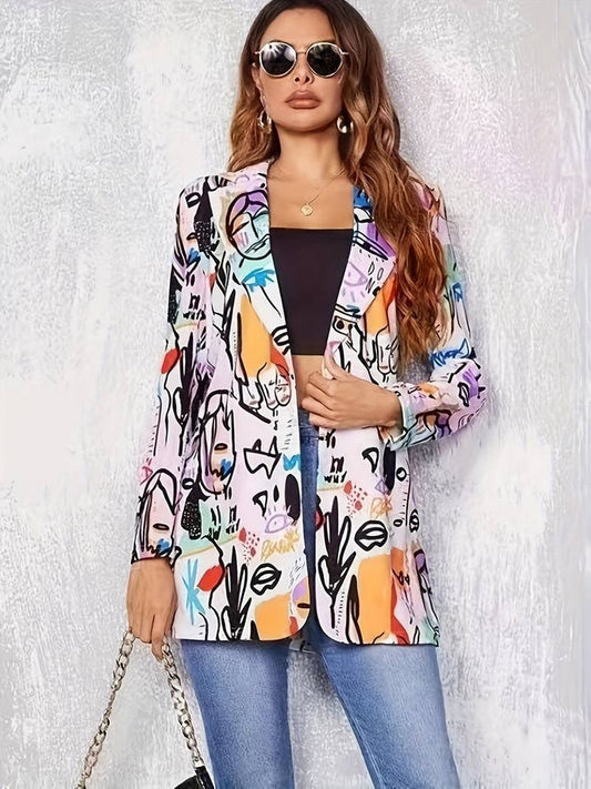 Merel - Blazer met graffitiprint en enkele rij knopen