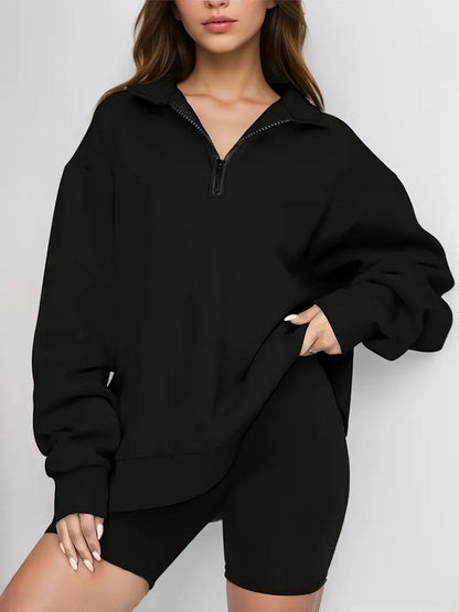 Anneliese - Comfortabel, oversized, casual sweatshirt met ritssluiting