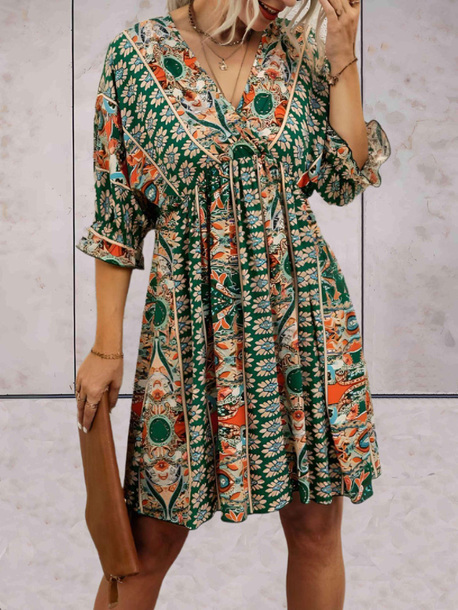 Alexa - Boho jurk met korte mouwen, V-hals en tailleband