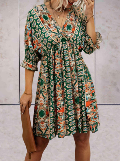 Alexa - Boho jurk met korte mouwen, V-hals en tailleband