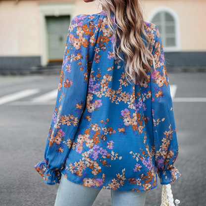 Laura elizabeth - Gebloemde blouse met V-hals en pofmouwen