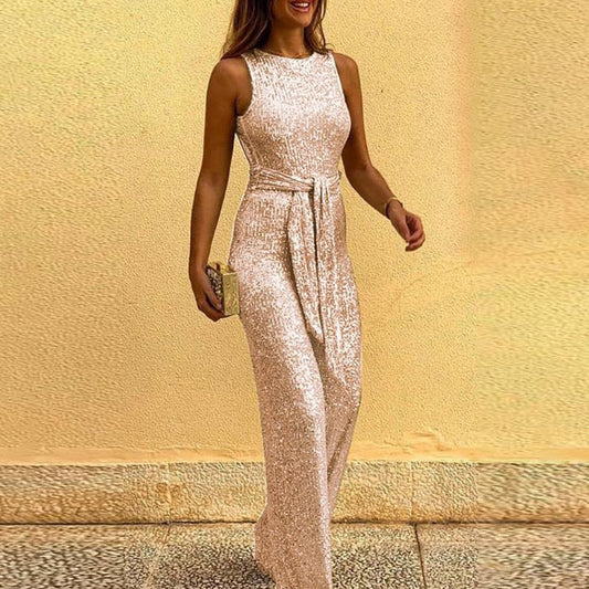 Victoria - Elegante glitter jumpsuit met tailleband