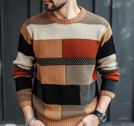 Ernst - heren geruite kleurblok sweater