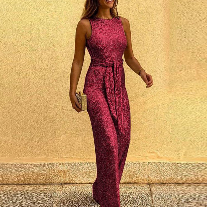 Victoria - Elegante glitter jumpsuit met tailleband