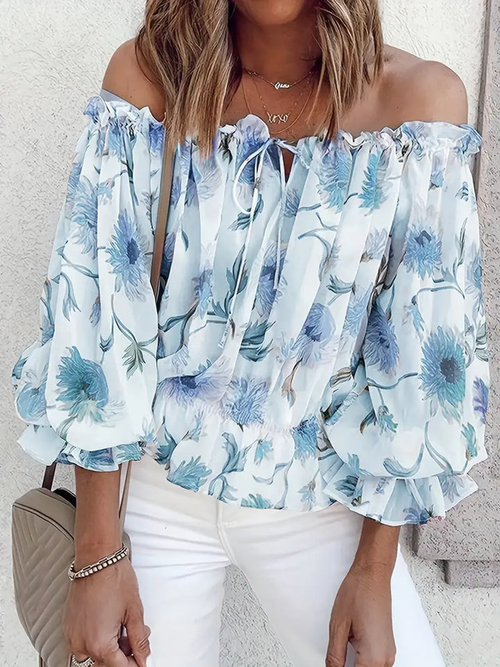 Jozefien - Casual blouse met ruches van de schouder en bloemenprint