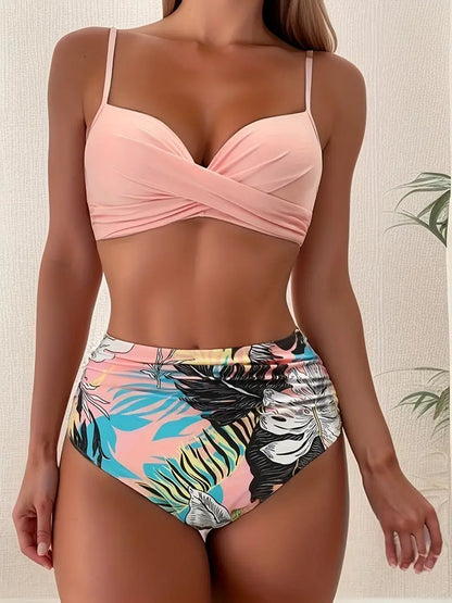 Pom - Tweedelige bikiniset met tropische print en V-hals