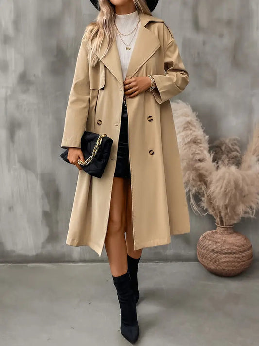 Rosemary - Effen double-breasted trenchcoat met lange mouwen