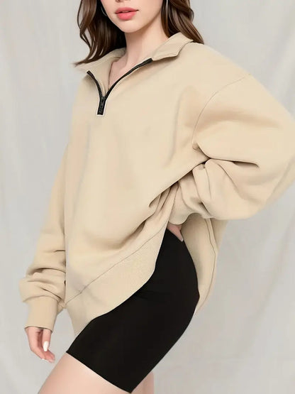 Anneliese - Comfortabel, oversized, casual sweatshirt met ritssluiting